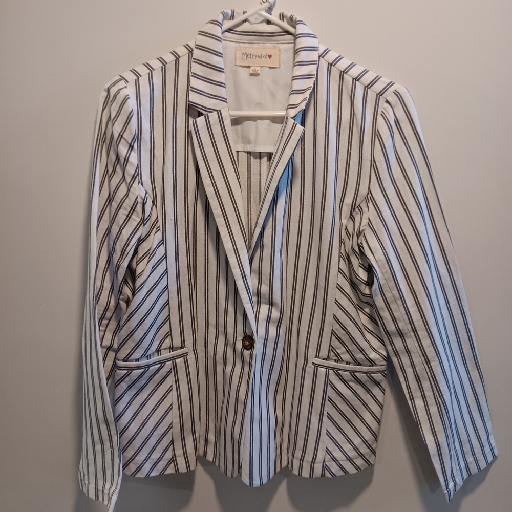 Striped Blazer with Button Detail
